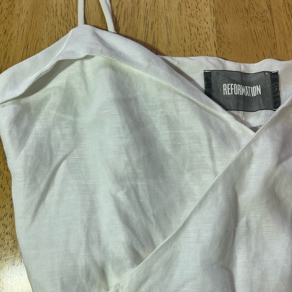 Reformation Linen Wrap Dress Cruz White Mini Large NWT *Altered - Picture 5 of 8